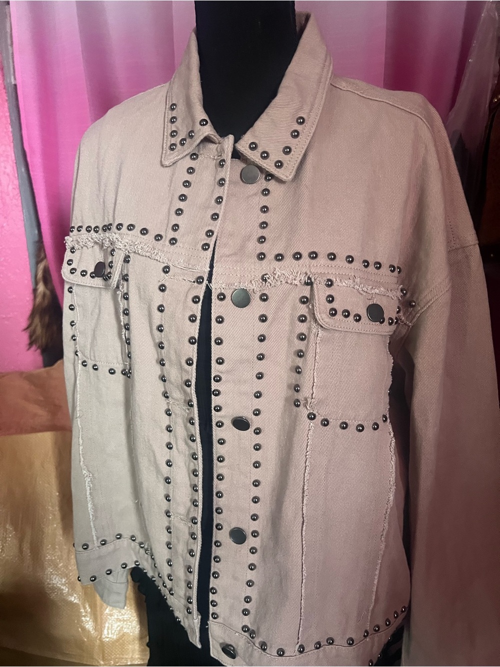 Savanna Jane Stud-Embellished Beige Denim Jacket - Women